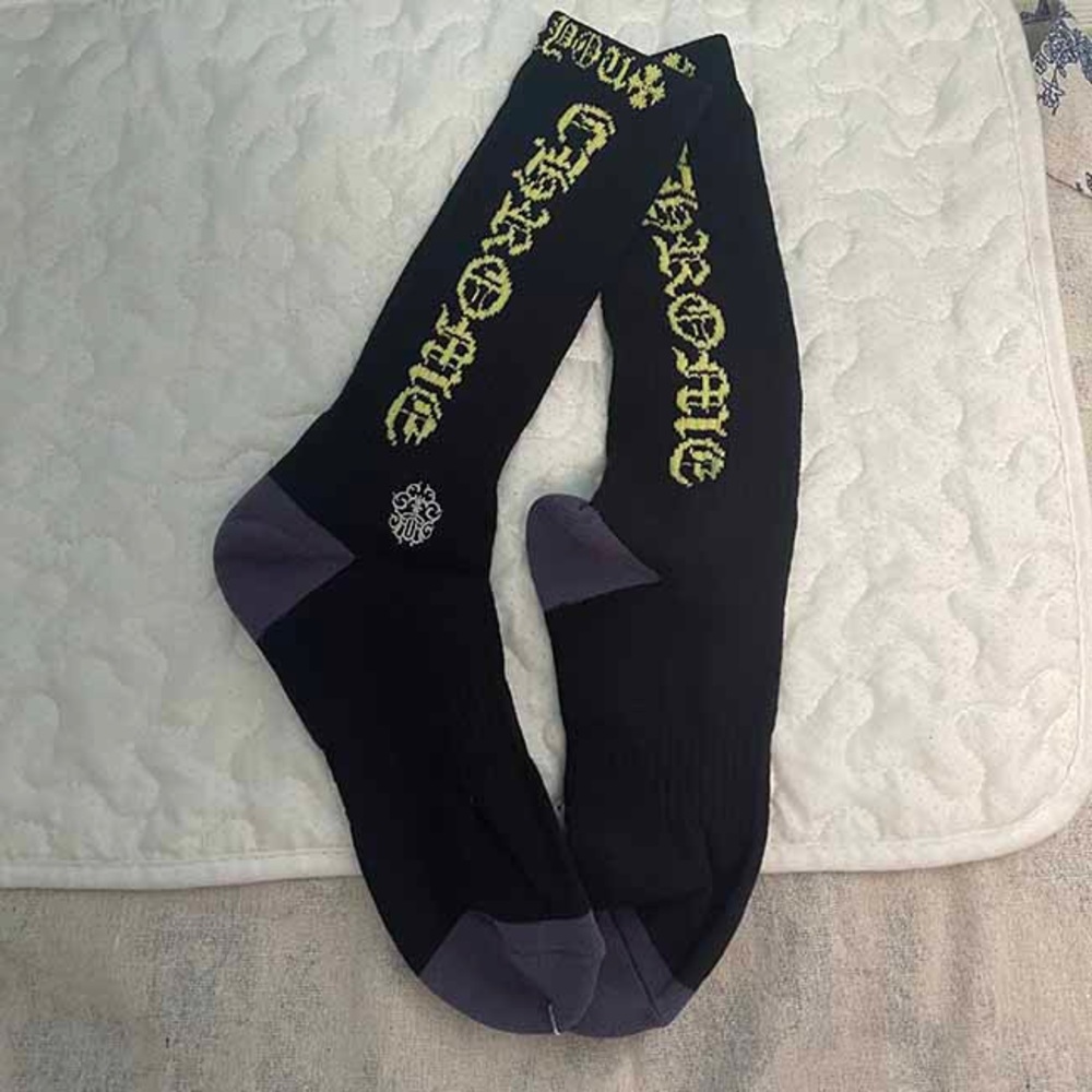 Chrome Hearts Embroidered Knitted Crew Socks in Black and Yellow